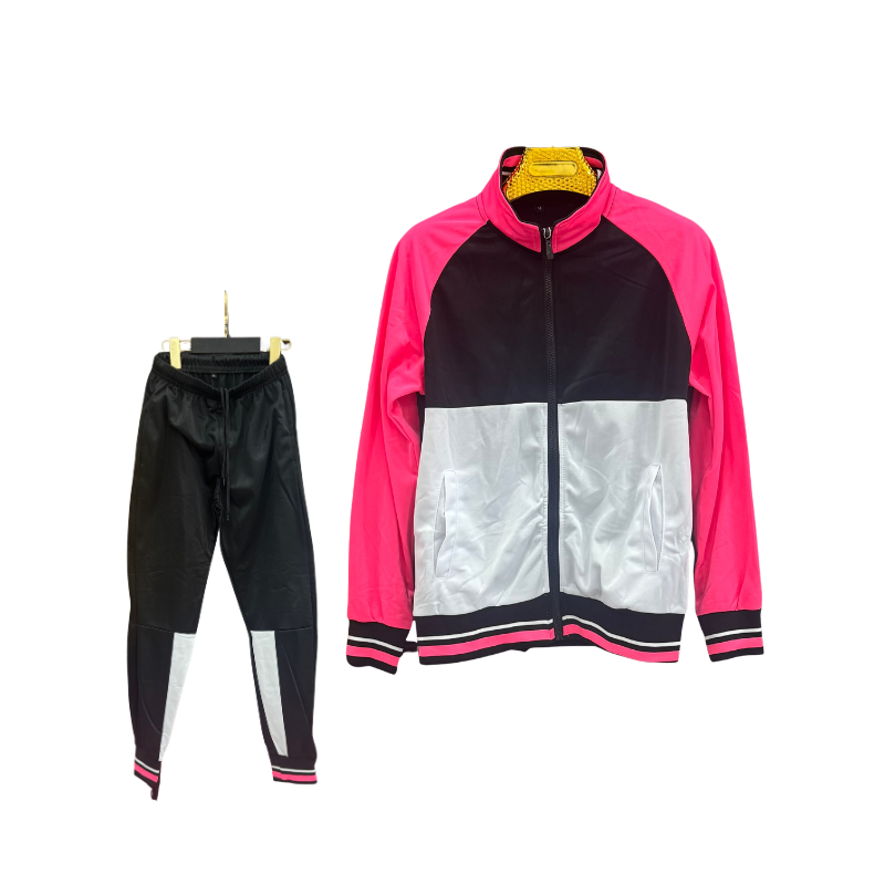 Jogging fille col montant – Rose fuchsia / Noir