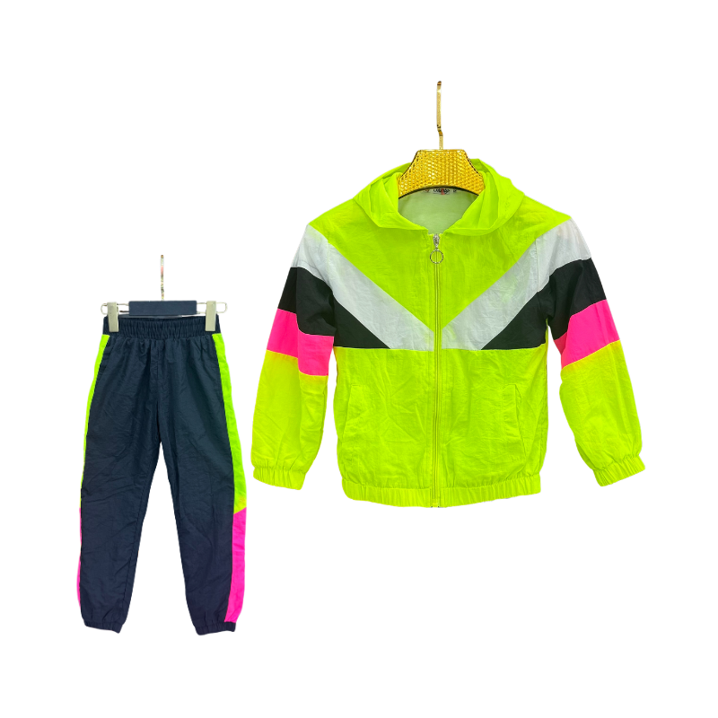 Jogging fille coupe-vent – Jaune fluo / Bleu marine