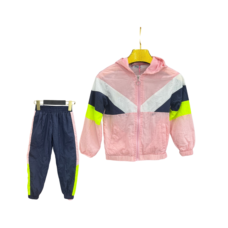 Jogging fille coupe-vent – Rose / Bleu marine
