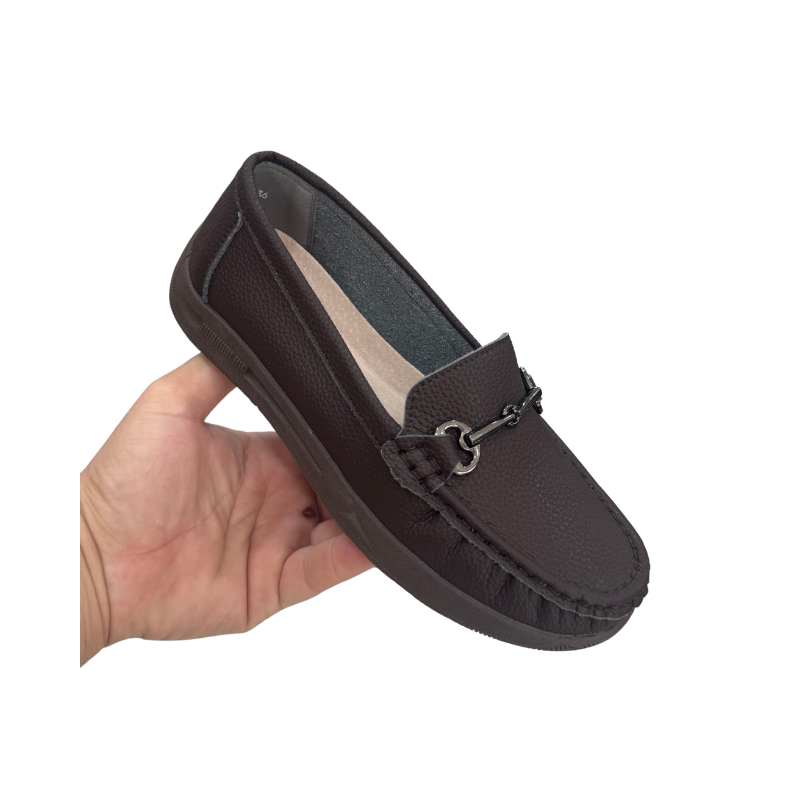 Mocassins femme Super Mode à mors métal – Marron foncé et Noir