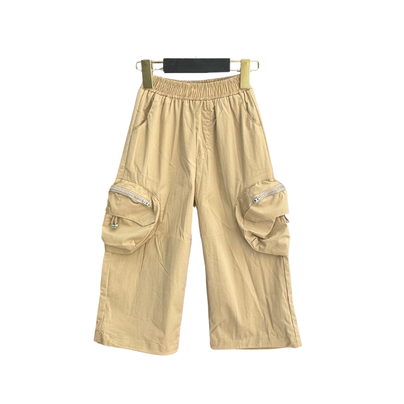 Pantalon fille large à poches zippées – Beige