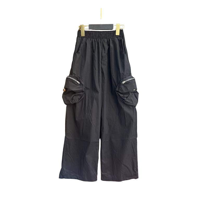 Pantalon fille large à poches zippées – Noir
