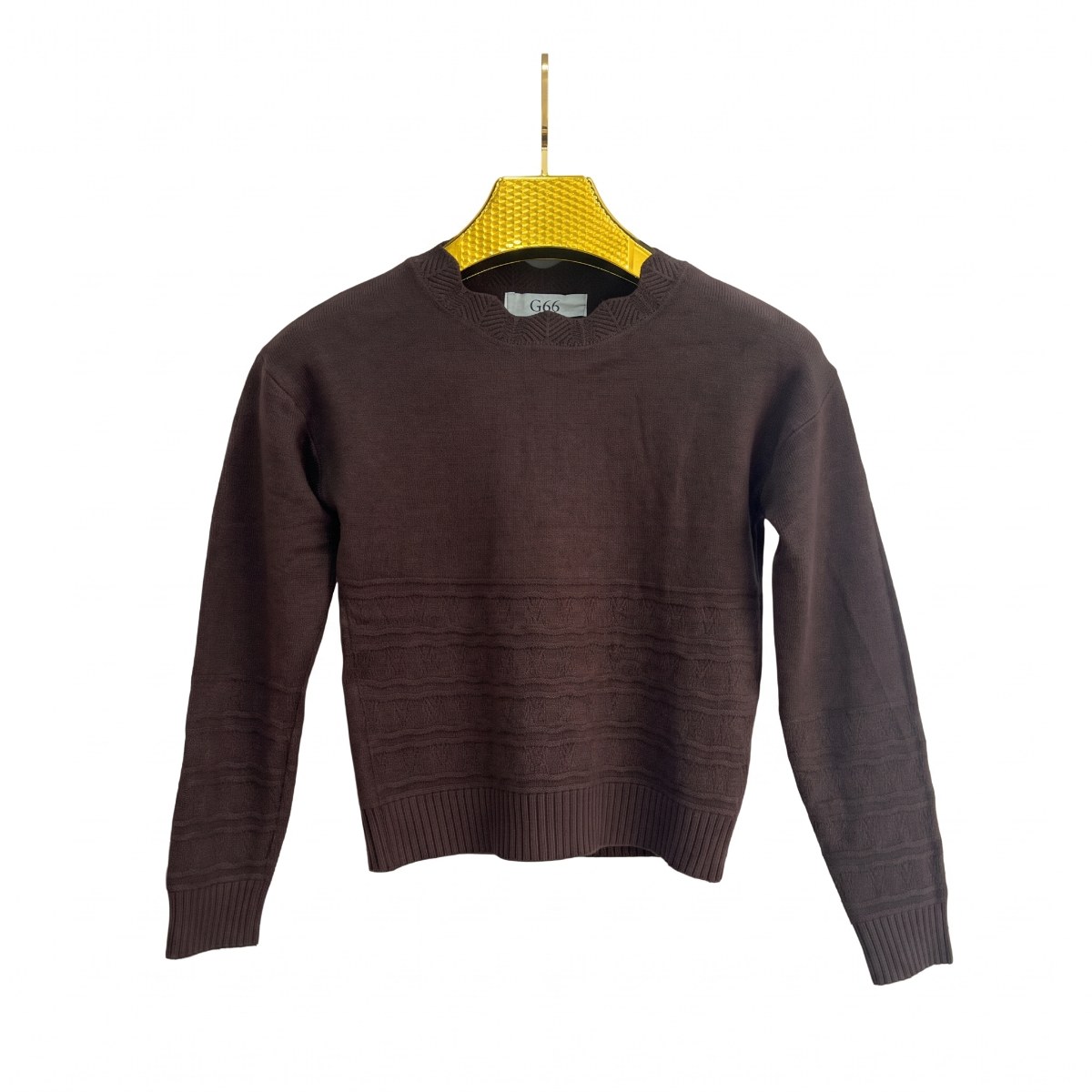Pull fille G66 col festonné maille en relief – Chocolat