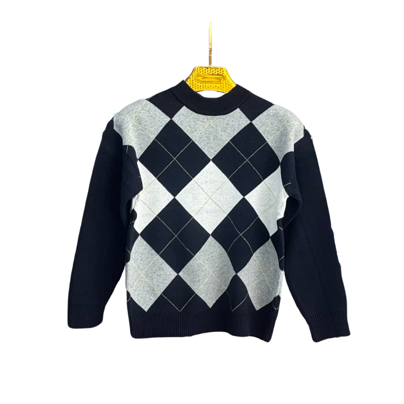 Pull garçon à losanges – Bleu marine / Gris