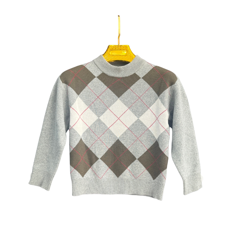 Pull garçon à losanges – Gris / Taupe