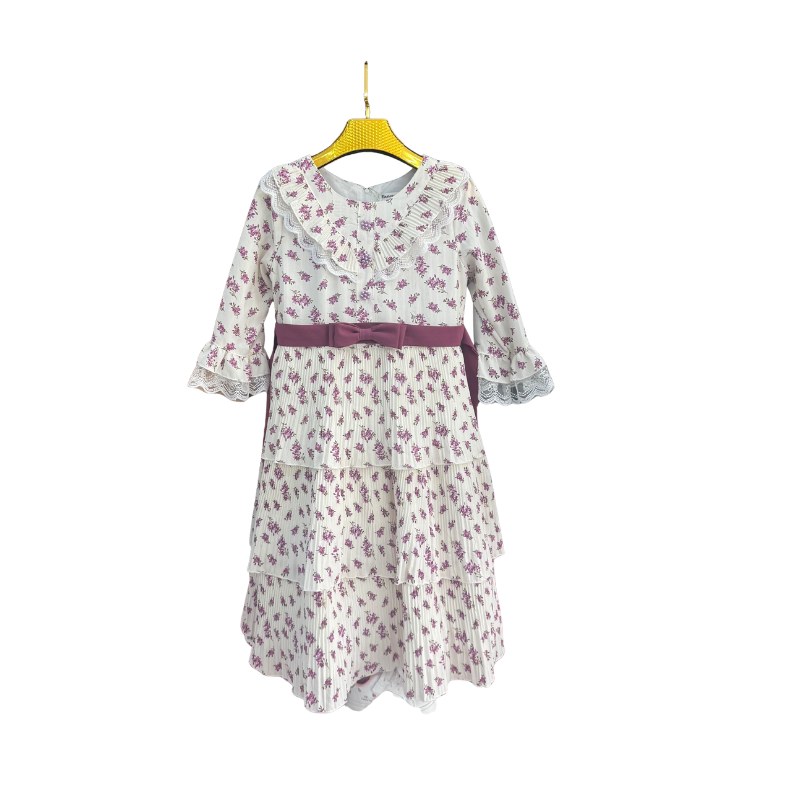 Robe de fête fille plissée fleurie à nœud