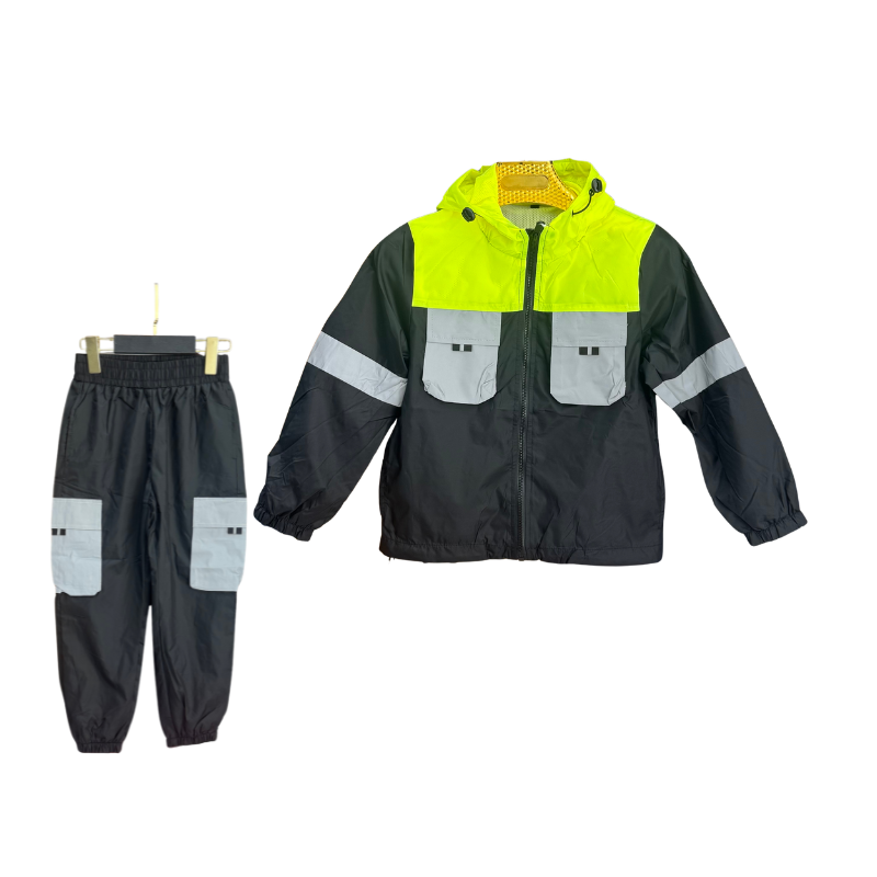 Jogging garçon coupe-vent poches cargo – Noir / Jaune fluo